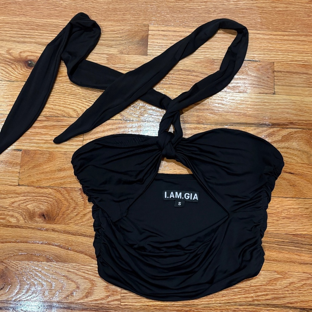 I.AM.GIA Black Halter Cut Out Top Size Small
